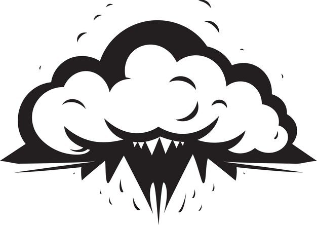 Vector vexed vapor black angry cloud character thunderous fume angry cartoon cloud emblem