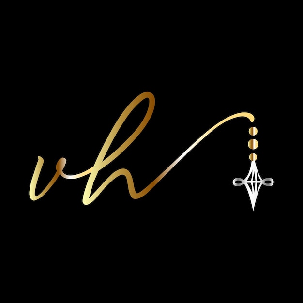 Vettore del modello del logo dei gioielli della scrittura a mano del logo del matrimonio iniziale vh