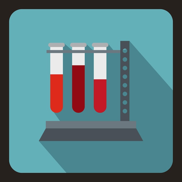 Vial for blood collection icon in flat style with long shadow Laboratory symbol vector illustration