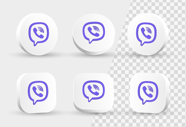 Значок viber 3d логотип в современном белом круге и квадратной рамке для логотипов социальных сетей
