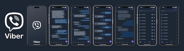 벡터 검은 바탕에 viber 모 viber 소셜 미디어 화면 소셜 네트워크 인터페이스 템플릿