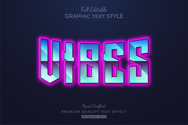 Vibes glow 80's bewerkbare tekststijleffect premium