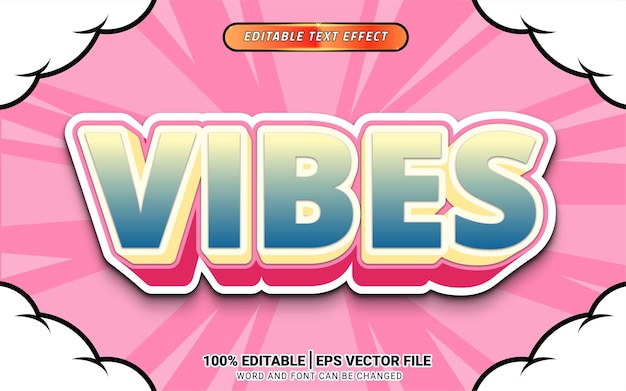 Vibes retro zomer popart 3d teksteffect bewerkbaar sjabloonontwerp
