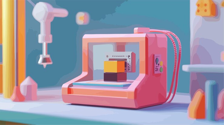 Vector vibrant 3d printing of colorful model in isolated vector style
