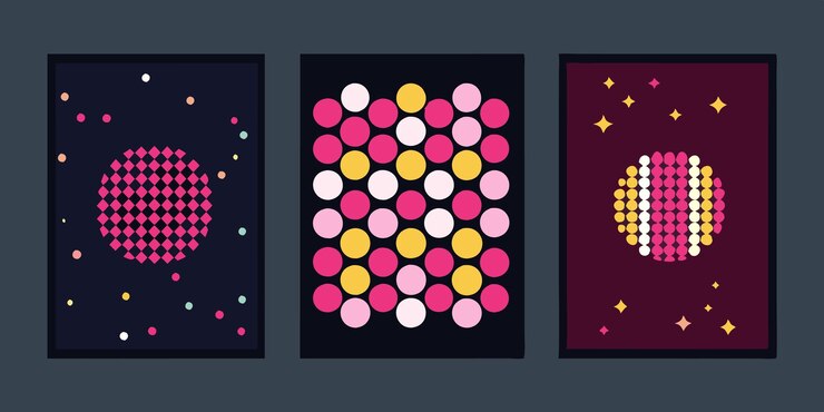 Vector vibrant abstract poster collection with colorful sequin patterns for creative design