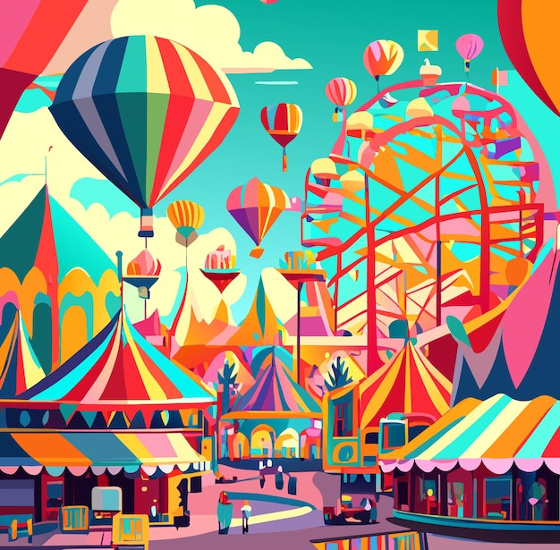 Vector vibrant amusement park adventure