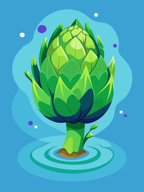 Vector vibrant artichoke vegetable floating on a clear water background