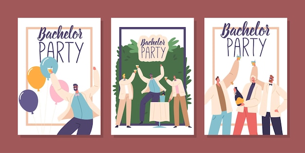 Vibrant Bachelor Party Banners Featuring Fun And Bold Design To Amp Up The Celebration Perfect For Adding Excitement To Party Venue And Creating Unforgettable Memories Cartoon Vector Illustration