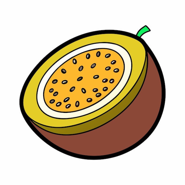 a vibrant brazilian passion fruit cut in half revealing its golden juicy pulp filled with black