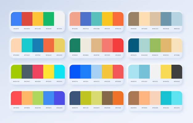 Vector vibrant and bright color palette combination in rgb hex neumorphic style color palette for ui ux de