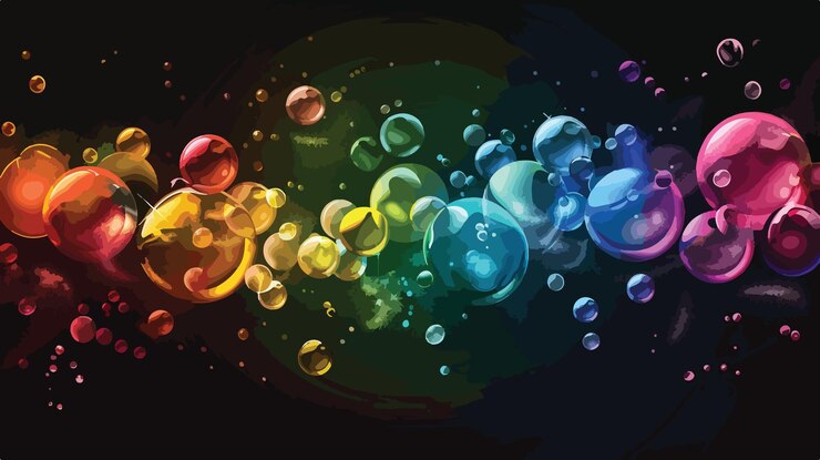 Vector vibrant cartoon vector colorful bubbles on black background