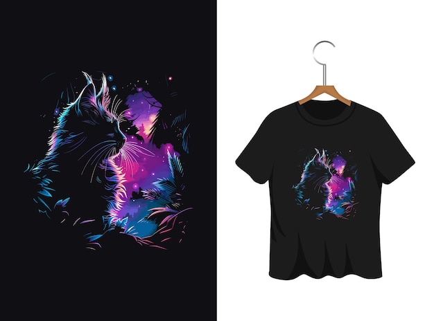 vibrant cat illustration t shirt design template