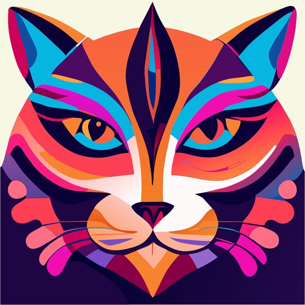 Vector vibrant cat portrait on white canvas