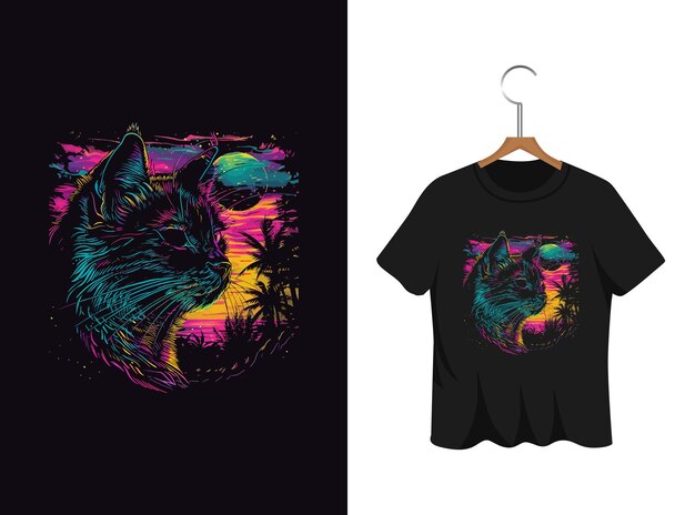 ベクトル 活気のある猫のtシャツデザインのテンプレート