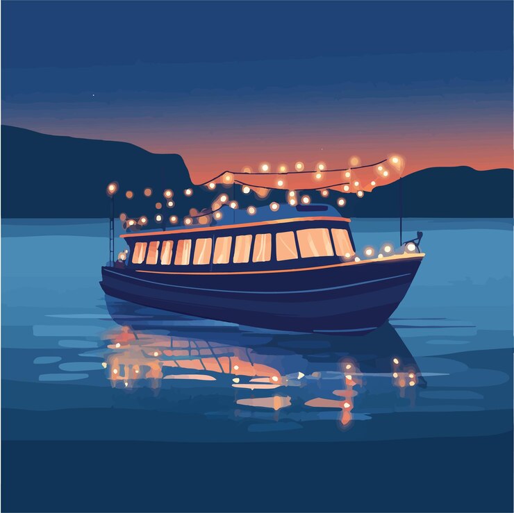 Vector vibrant celebration on a festively decorated party boat vector illustration