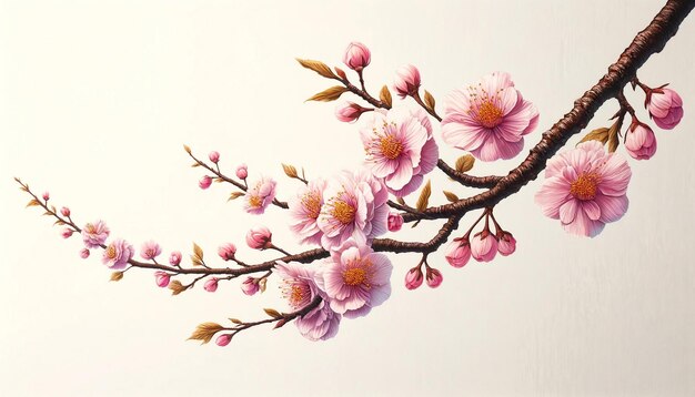 Vibrant Cherry Blossom Branch Illustration