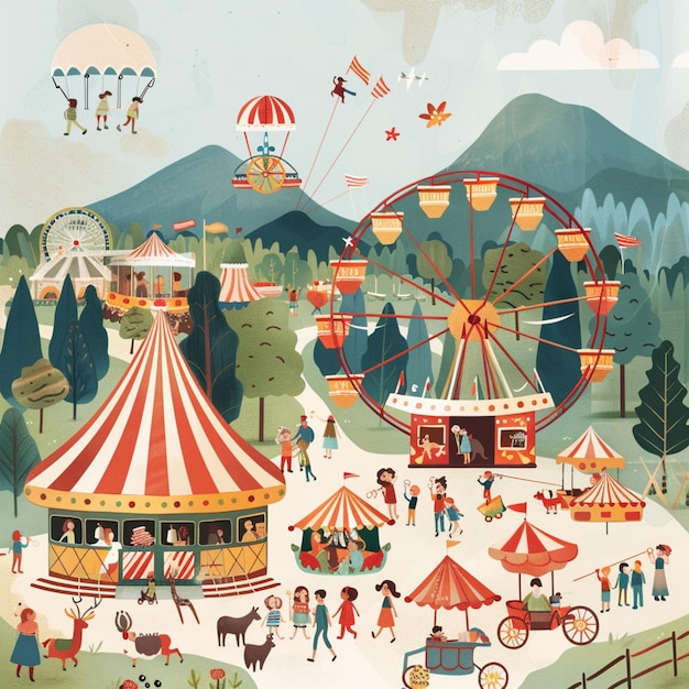 Vibrant circus spectacle illustration of a colorful big top
