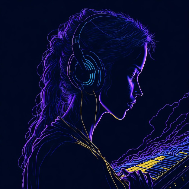 Vector a vibrant and colorful illustration of a girl dancing to the beat of her own music