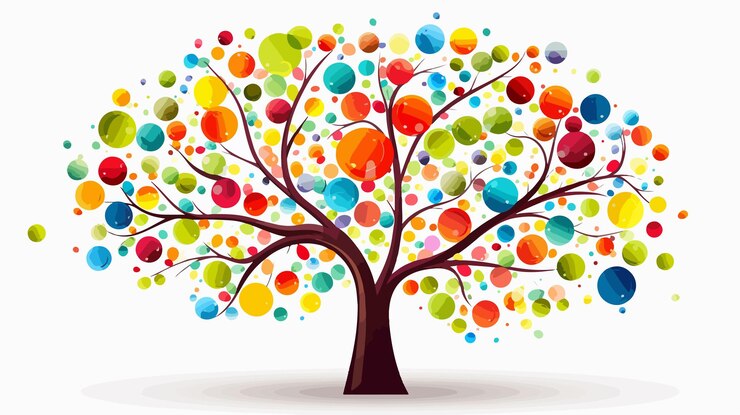 Vector vibrant colorful tree vector illustration on white background