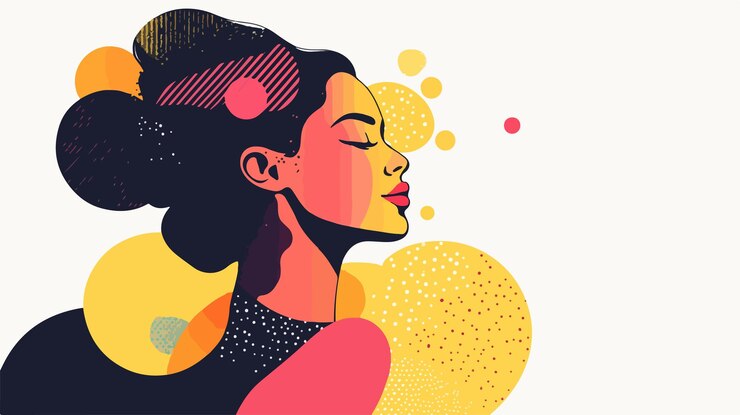Vector vibrant colorful woman illustration on abstract background