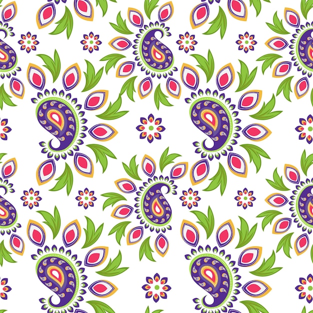 Vibrant colors traditional paisley pattern background floral artwork