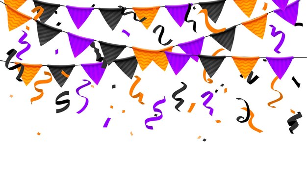 Вектор Яркие конфетовые флаги, ленты, создающие атмосферу для хэллоуина или счастливого дня рождения