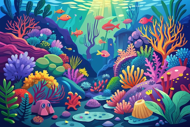 Vector vibrant coral reefs teeming with life