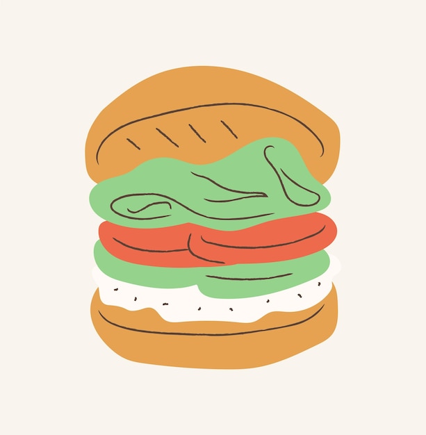 Vector vibrant culinary food illustration hamburger