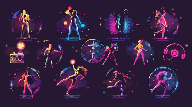 Vector vibrant disco and dance icons vector illustration