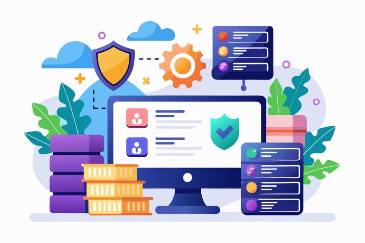 Vector a vibrant display illustrates web hosting with sql databases security features and data management visuals web hosting sql security