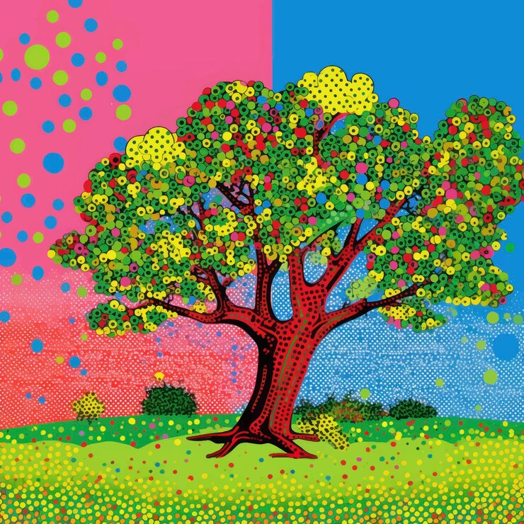 Vector vibrant dotted tree artwork