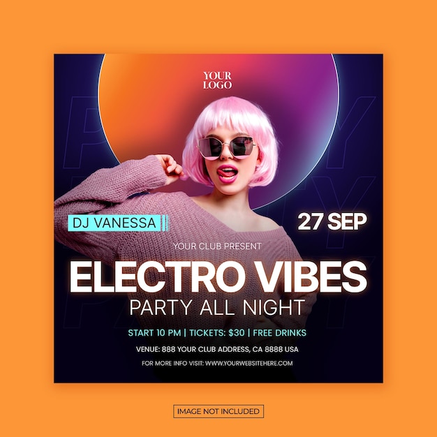 Vector vibrant electro music party instagram posts