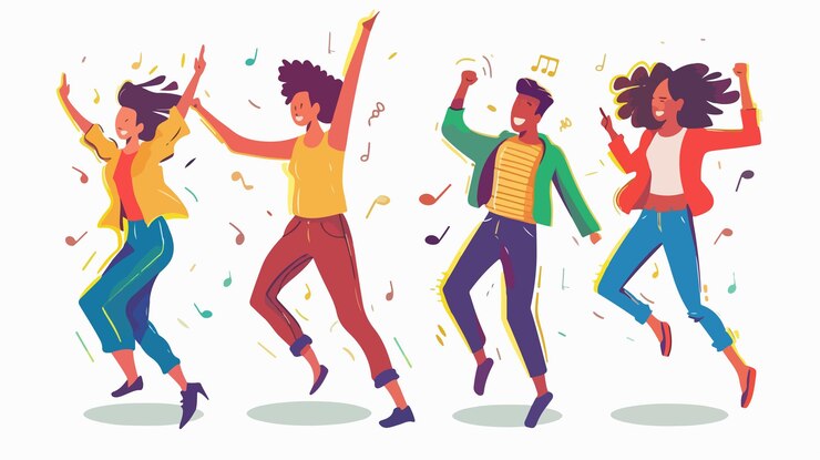 Vector vibrant energy dance joyful people exude positive vibes
