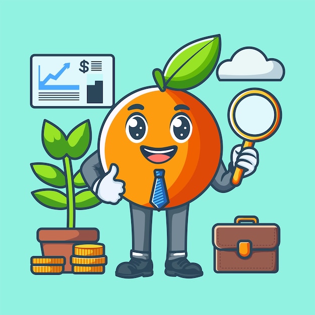 Яркая и увлекательная иллюстрация с веселым оранжевым персонажем, одетым в деловую одежду.