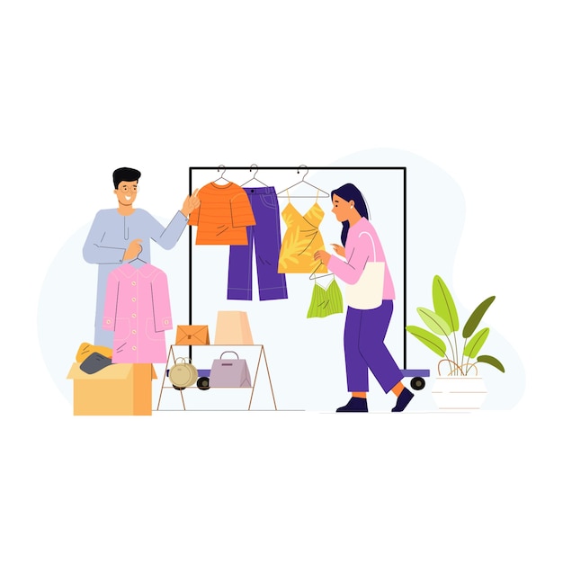 vibrant fashion market illustration with stylish outfits