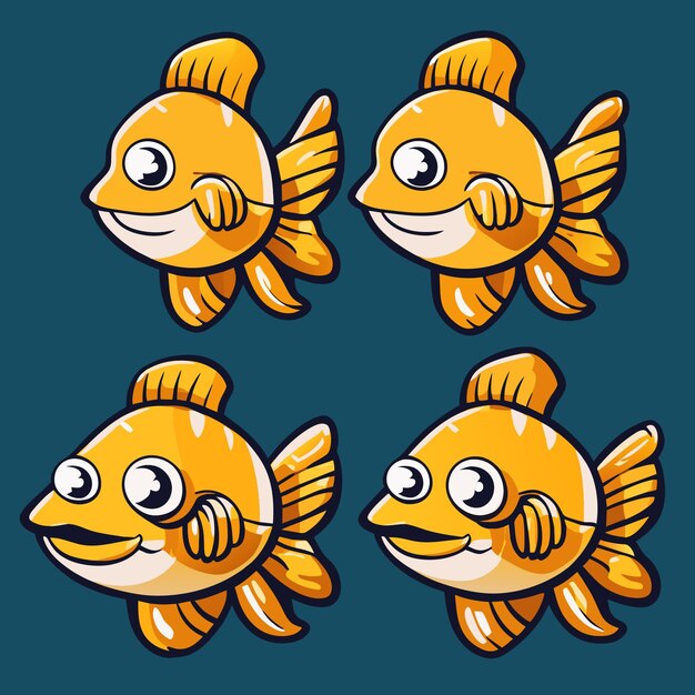 Вектор Яркие персонажи рыбной игры в изолированном векторном наборе