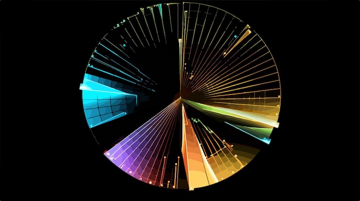 Vector vibrant flare mesh realty pie chart icon with sparkle effect