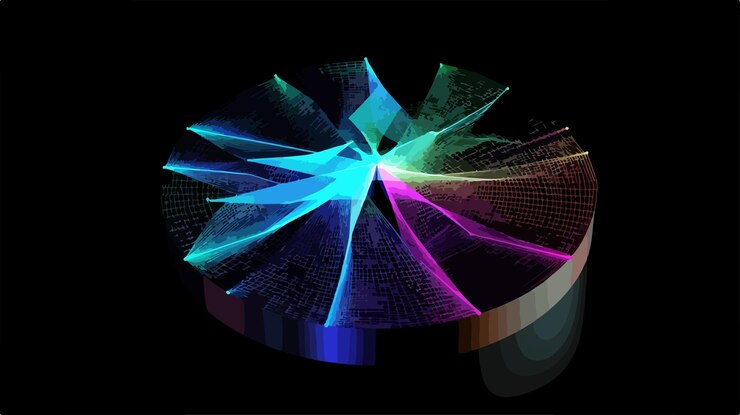 Vector vibrant flare mesh realty pie chart icon with sparkle effect