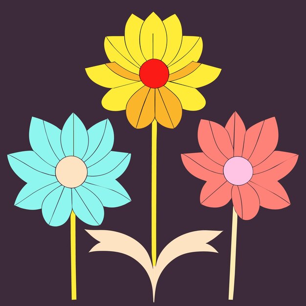 Vector vibrant flat style floral designs