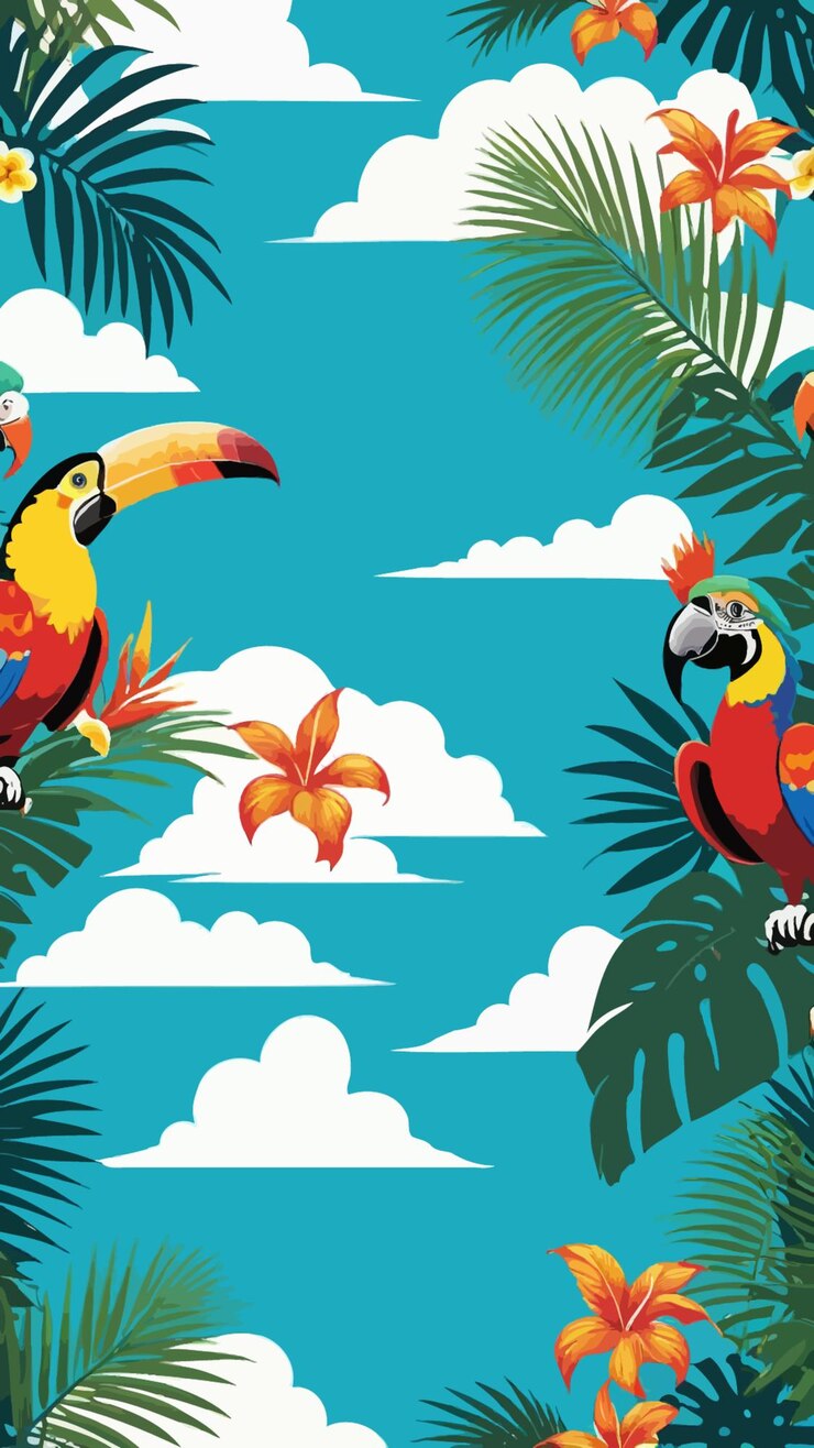 Vector vibrant flat tropical illustration wallpaper background vector