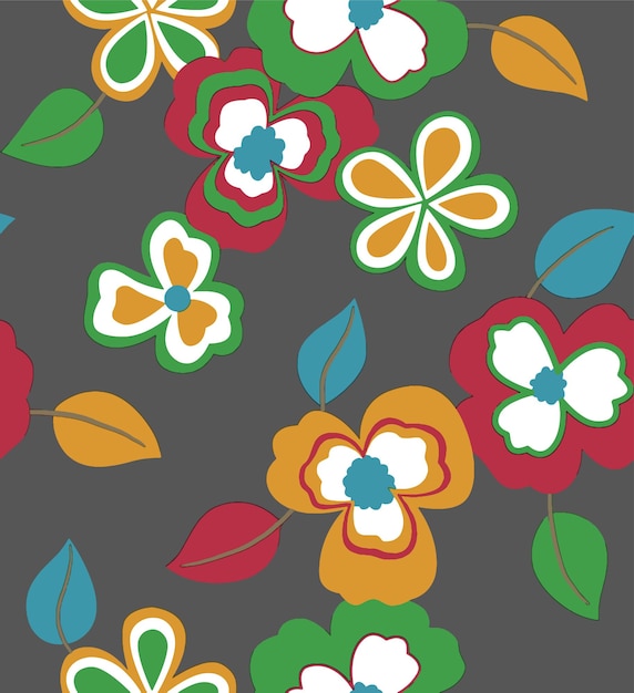 vibrant floral pattern seamless repeat on dark gray background