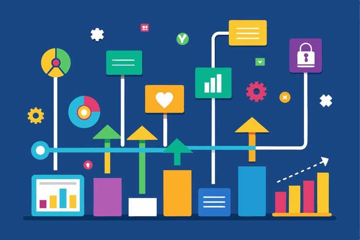 Vector a vibrant flowchart displays the processes involved in analyzing growth data efficiently growth data flowchart