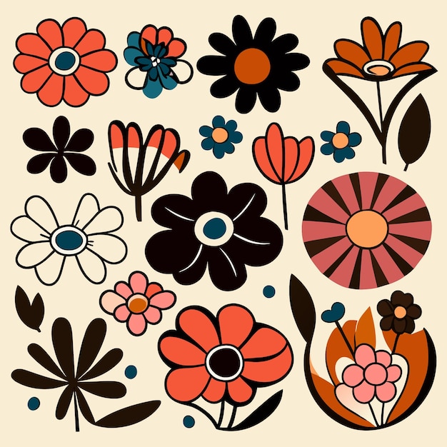 鮮やかな花のアイコン手描きベクトル コレクション