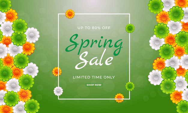 Vibrant Flower and Leaf Spring Sale Card Design for social media post