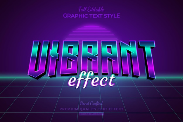 Vibrant gradient 80s retro wave modificabile premium text effect stile carattere wave