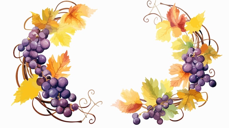Vector vibrant green and yellow autumn leaves with violet berry