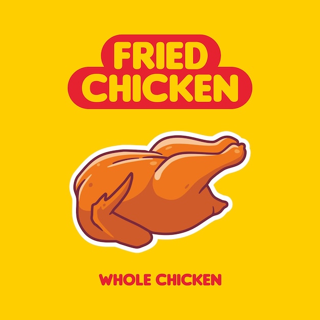 vibrant illustration of a whole roasted chicken on a yellow background perfect for food advertising