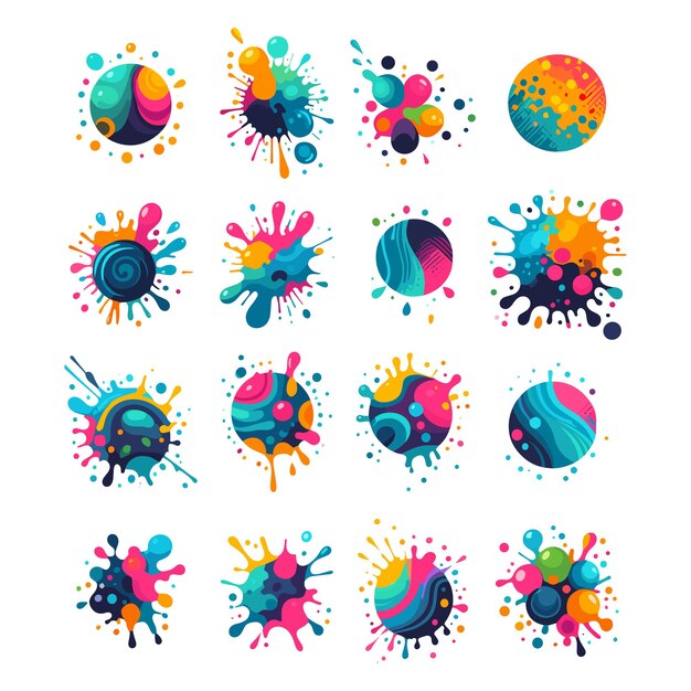 ベクトル vibrant ink blots collection ダイナミックスプラッシュと抽象的な形状のベクトルイラストレーション