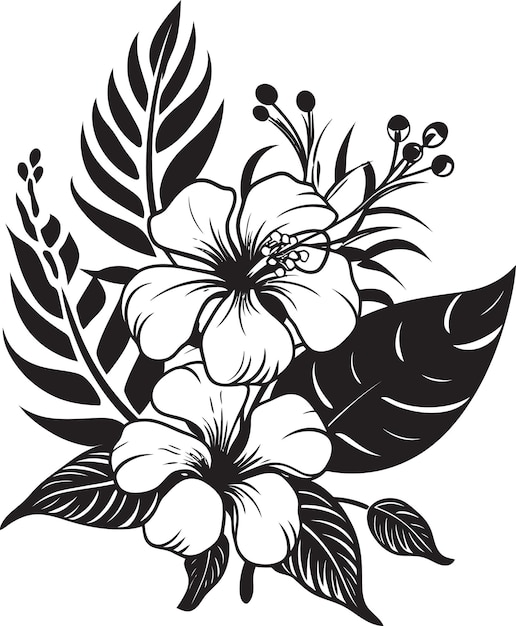 Vibrant Island Blossoms Vector Black Icon Black Vector Tropical Serenade Icon