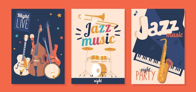 Vibrant Jazz Concert Banners Featuring Captivating Design Bold Typography And Musical Elements and Instruments